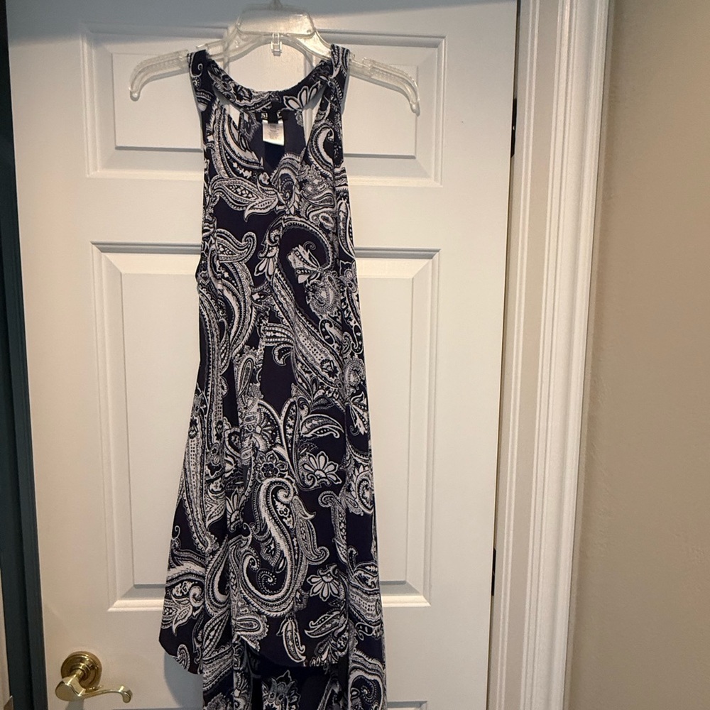 SLNY Navy and White Paisley Midi Dress